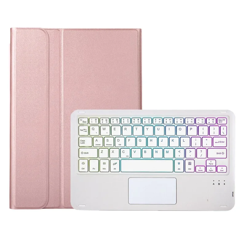 A10B-AS for iPad (2025) / 10.9 (2022) Leather + TPU Tablet Stand Cover + Detachable Backlit Bluetooth-Compatible Keyboard with Touchpad - Rose Gold