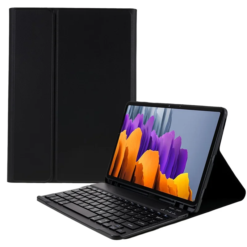 SK-T870 For Samsung Galaxy Tab S7 / S8 11-inch T870 / X700 / T875 Ultra-Thin Leather Tablet Stand Case with Detachable Bluetooth-compatible Keyboard - Black