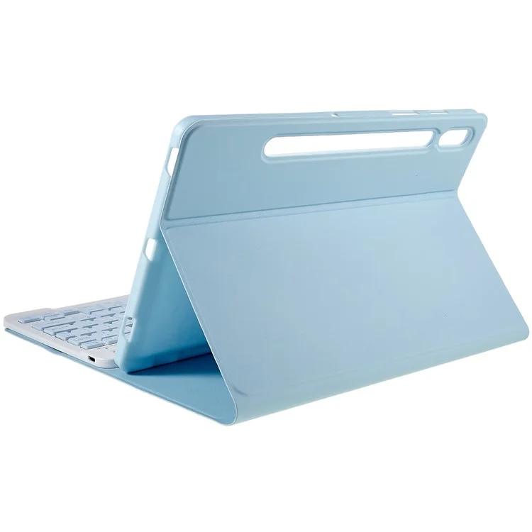 SK-T870 For Samsung Galaxy Tab S7 / S8 11-inch T870 / X700 / T875 Ultra-Thin Leather Tablet Stand Case with Detachable Bluetooth-compatible Keyboard - Baby Blue