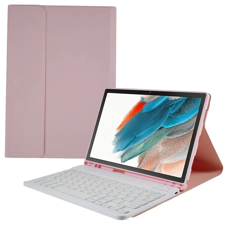 SK-X205 Für Samsung Galaxy Tab A8 10.5 (2021) X205 / X200 Tastaturhülle Abnehmbare kabellose Bluetooth-Tastatur mit 7-Farben-Hintergrundbeleuchtung und PU-Leder-Folio-Ständer - Pink