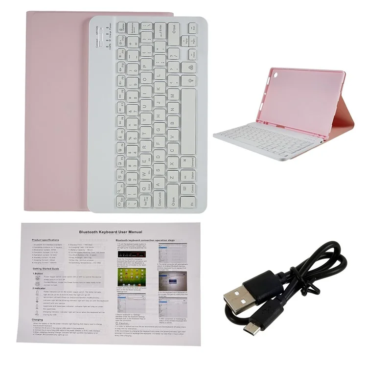SK-X205 Für Samsung Galaxy Tab A8 10.5 (2021) X205 / X200 Tastaturhülle Abnehmbare kabellose Bluetooth-Tastatur mit 7-Farben-Hintergrundbeleuchtung und PU-Leder-Folio-Ständer - Pink