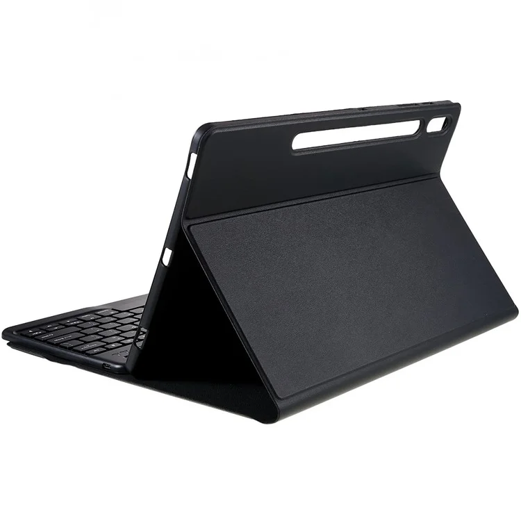 For Samsung Galaxy Tab S7+ (T970 / S7FE T730 T733) / S8+ Bluetooth-compatible Keyboard Case with PU Leather Cover Wireless Keyboard Protective Case - Black