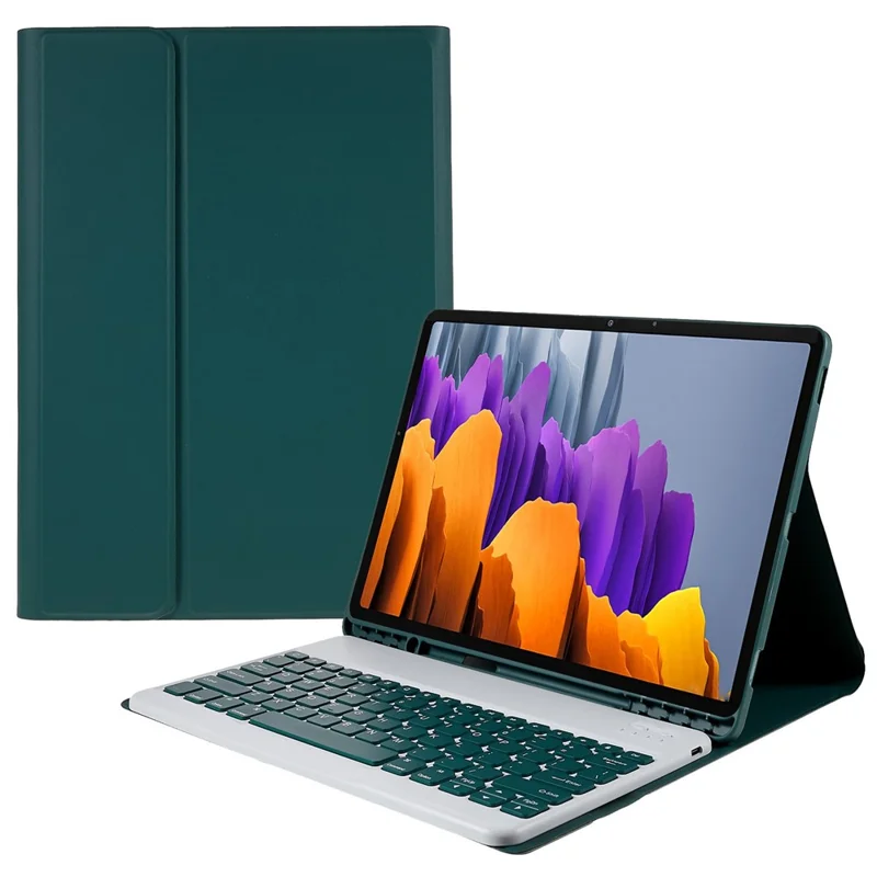 For Samsung Galaxy Tab S7+ (T970 / S7FE T730 T733) / S8+ Bluetooth-compatible Keyboard Case with PU Leather Cover Wireless Keyboard Protective Case - Green