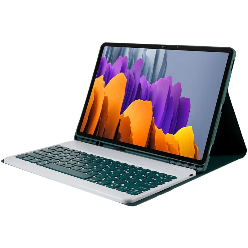For Samsung Galaxy Tab S7+ (T970 / S7FE T730 T733) / S8+ Bluetooth-compatible Keyboard Case with PU Leather Cover Wireless Keyboard Protective Case - Green