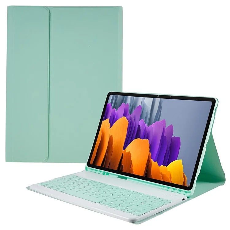 Para Samsung Galaxy Tab S7+(t970 / S7FE T730 T733) / Case de Teclado S8+ Bluetooth Con Caja de Protección de Teclado Inalámbrico de Cubierta de Cuero PU - Menta Verde