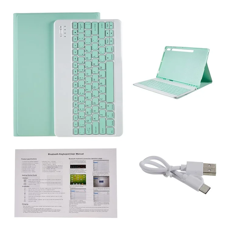 Para Samsung Galaxy Tab S7+(t970 / S7FE T730 T733) / Case de Teclado S8+ Bluetooth Con Caja de Protección de Teclado Inalámbrico de Cubierta de Cuero PU - Menta Verde
