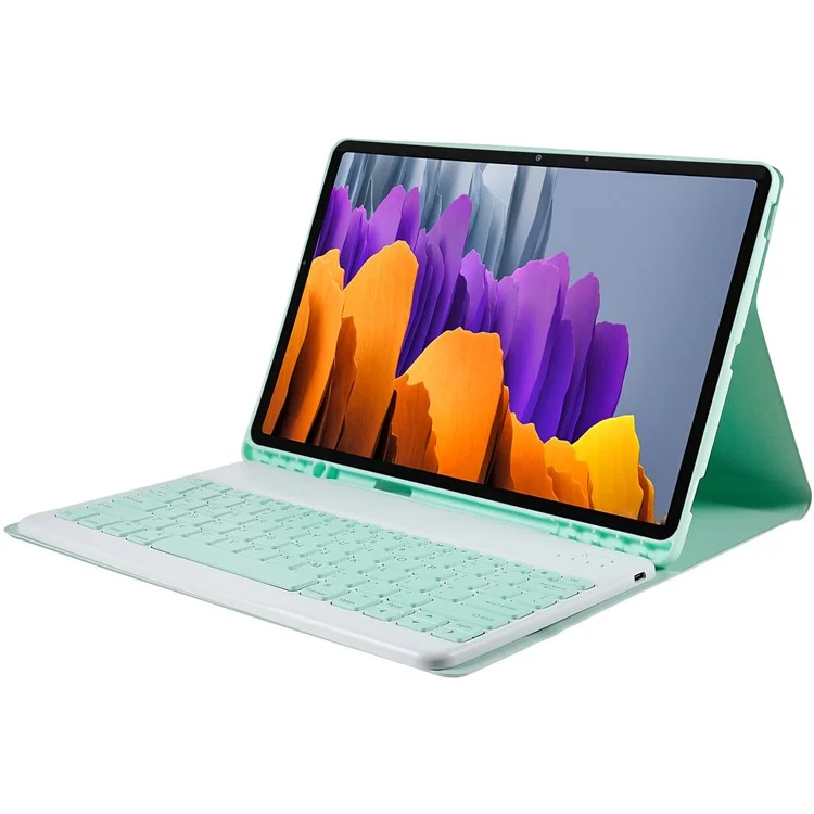 Para Samsung Galaxy Tab S7+(t970 / S7FE T730 T733) / Case de Teclado S8+ Bluetooth Con Caja de Protección de Teclado Inalámbrico de Cubierta de Cuero PU - Menta Verde
