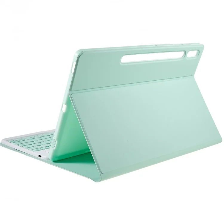 Para Samsung Galaxy Tab S7+(t970 / S7FE T730 T733) / Case de Teclado S8+ Bluetooth Con Caja de Protección de Teclado Inalámbrico de Cubierta de Cuero PU - Menta Verde