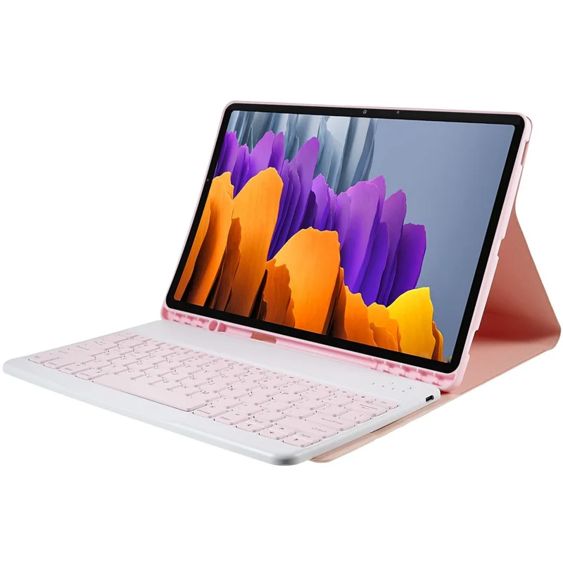 Funda con teclado inalámbrico compatible con Bluetooth para Samsung Galaxy Tab S7+ (T970 / S7FE T730 T733) / S8+, carcasa de cuero PU, funda protectora - Rosa