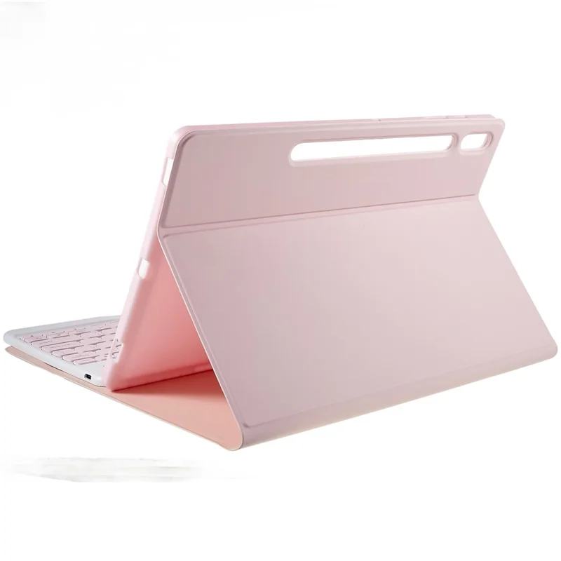 Funda con teclado inalámbrico compatible con Bluetooth para Samsung Galaxy Tab S7+ (T970 / S7FE T730 T733) / S8+, carcasa de cuero PU, funda protectora - Rosa