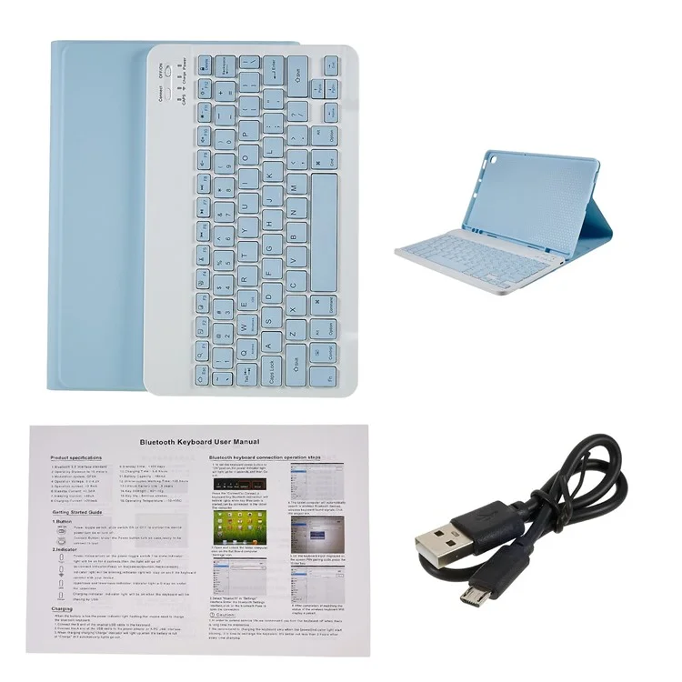 SK-T500 Para Samsung Galaxy Tab A7 10.4 (2020) / (2022) T500 / T505 Funda de Teclado Bluetooth con Soporte de Cuero PU - Azul Bebé