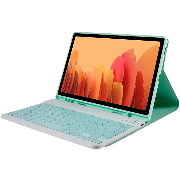 SK-T500 Pour Samsung Galaxy Tab A7 10.4 (2020) T500 / T505 PU en Cuir Stand Comprimé Couvercle de Protection Avec Clavier Bluetooth Détachable - Menthe Verte