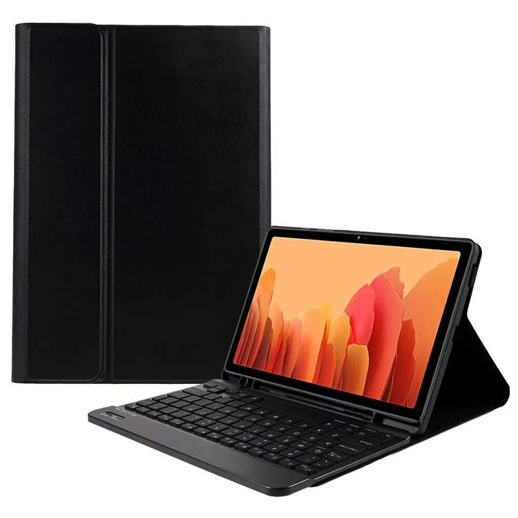 SK-T500 For Samsung Galaxy Tab A7 10.4 (2020) / (2022) T500 / T505 Keyboard Protective Tablet Case PU Leather Folio Stand Cover - Black