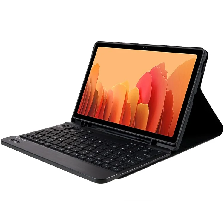 SK-T500 For Samsung Galaxy Tab A7 10.4 (2020) / (2022) T500 / T505 Keyboard Protective Tablet Case PU Leather Folio Stand Cover - Black