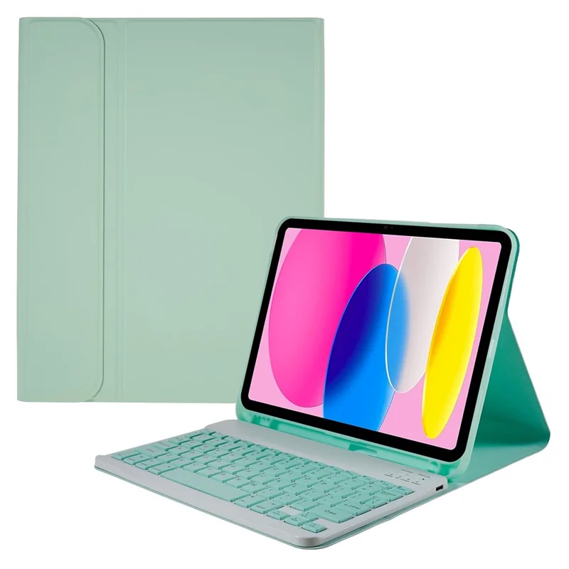 SK-1099 For iPad (2025) / 10.9 (2022) PU Leather Tablet Stand Cover with Bluetooth-Compatible Keyboard - Green