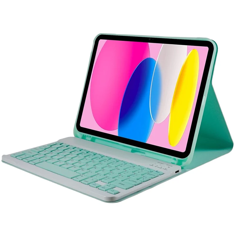SK-1099 For iPad (2025) / 10.9 (2022) PU Leather Tablet Stand Cover with Bluetooth-Compatible Keyboard - Green