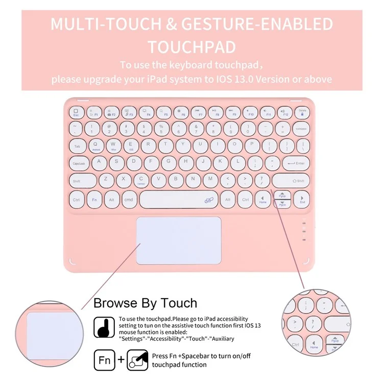 For iPad (2025) / 10.9 (2022) Pen Slot Design Tablet Stand Case Skin-Touch PU Leather Cover + Bluetooth-Compatible Keyboard with Touchpad - Pink
