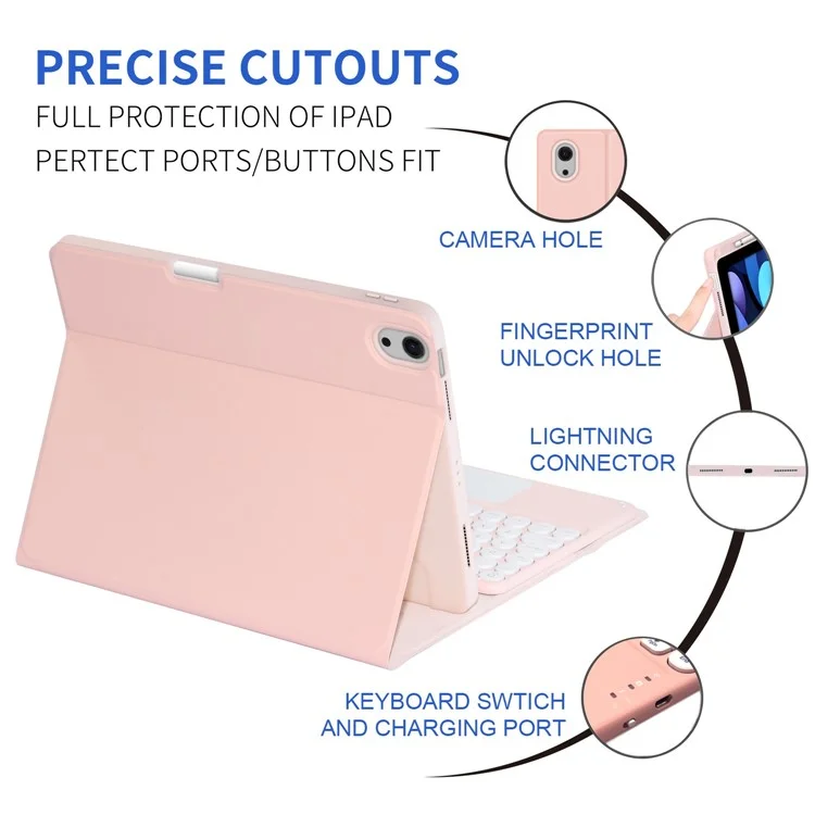 For iPad (2025) / 10.9 (2022) Pen Slot Design Tablet Stand Case Skin-Touch PU Leather Cover + Bluetooth-Compatible Keyboard with Touchpad - Pink