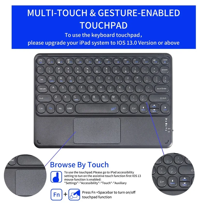 For iPad (2025) / 10.9 (2022) Pen Slot Design Tablet Stand Case Skin-Touch PU Leather Cover + Bluetooth-Compatible Keyboard with Touchpad - Black