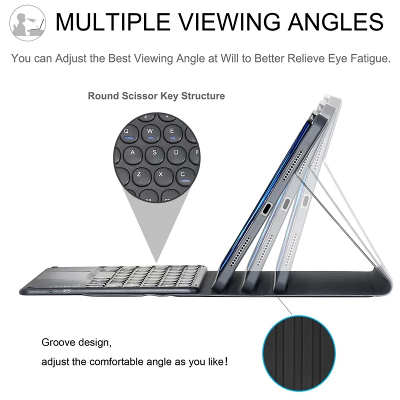 For iPad (2025) / 10.9 (2022) Pen Slot Design Tablet Stand Case Skin-Touch PU Leather Cover + Bluetooth-Compatible Keyboard with Touchpad - Black