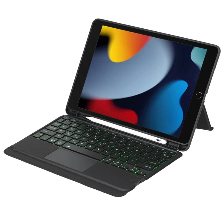 T102-AS for iPad 10.2 (2021) / (2019) / (2020) / iPad Air 10.5 inch (2019) / iPad Pro 10.5-inch (2017) Detachable Bluetooth-compatible Backlit Touchpad Keyboard Leather Case Pen Holder Kickstand Cover