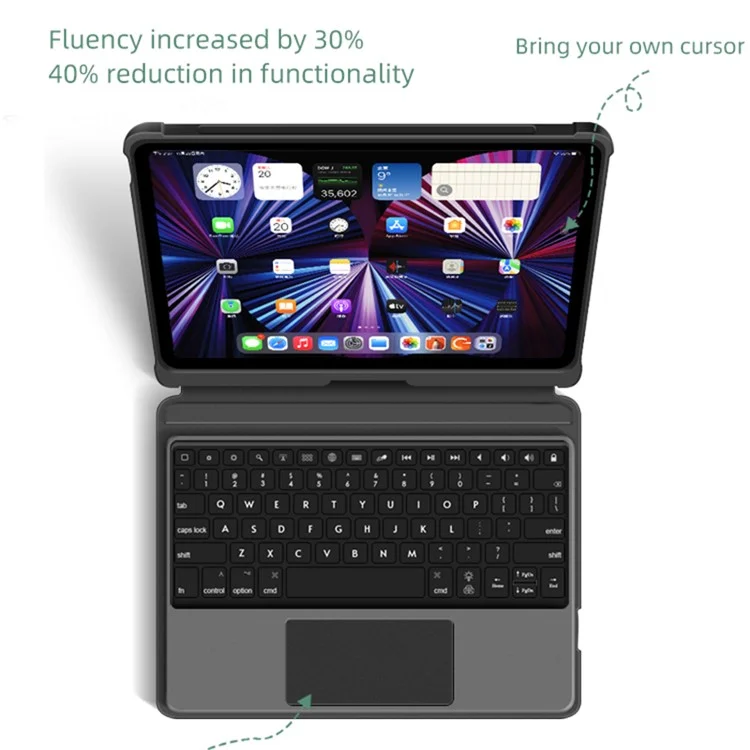 T5207D Para iPad Air 11 (2024) / Air (2020) / Air (2022) / Pro 11-inch (2018) / (2020) / (2021) / (2022) Caixa de Teclado Bluetooth Removível com Luz de Fundo