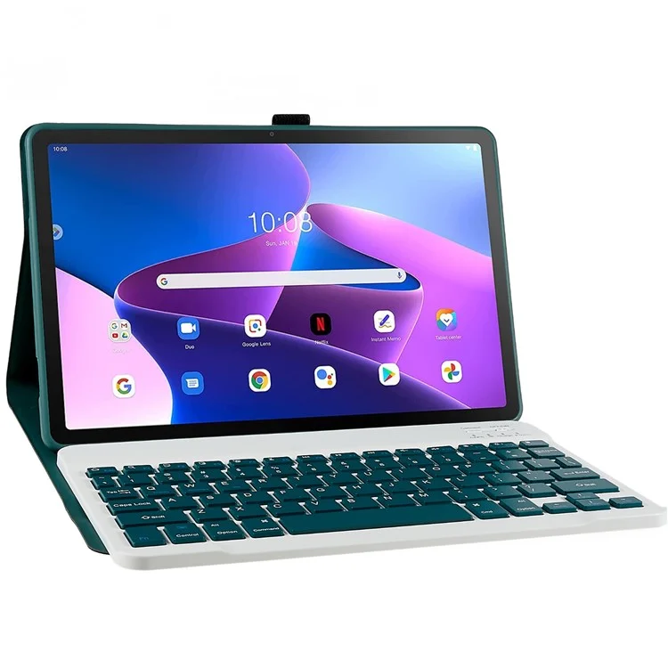 Para Lenovo Tab M10 Plus (Gen 3) PU Catura Chumpela Tapla Tapla Tapa Anti-rurck Com Teclado Bluetooth - Midnight Green