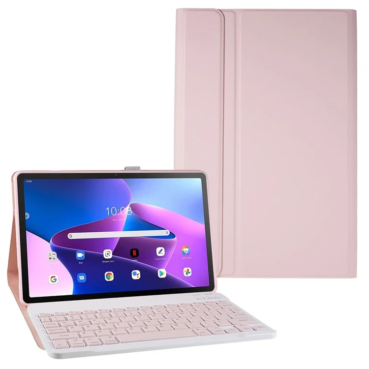 Para Lenovo Tab M10 Plus (Gen 3) PU Catura Chumpela Tapla Tapla Tapa Anti-rurck Com Teclado Bluetooth - Cor de Rosa