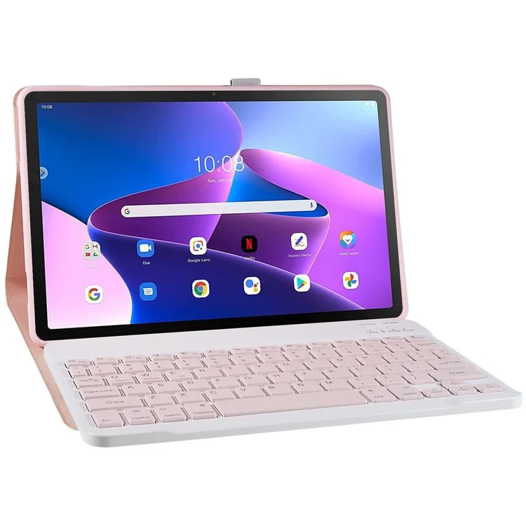 For Lenovo Tab M10 Plus (3rd Gen) / Xiaoxin Pad 2022 10.6 inch PU Leather Shockproof Tablet Case Stand Anti-scratch Cover with Bluetooth-compatible Keyboard - Pink