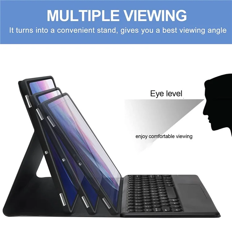 Pour Samsung Galaxy Tab S7 FE / S7+ / S8+ Clavier Bluetooth sans fil Étui de protection anti-chute Couvercle de tablette avec pavé tactile - Noir