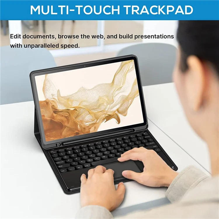 Pour Samsung Galaxy Tab S7 FE / S7+ / S8+ Clavier Bluetooth sans fil Étui de protection anti-chute Couvercle de tablette avec pavé tactile - Noir