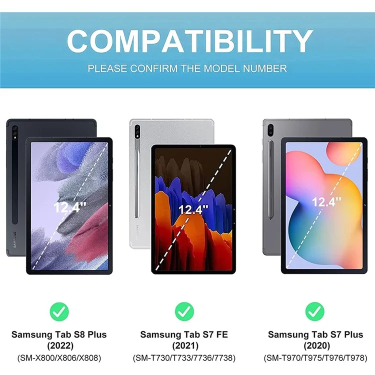 Pour Samsung Galaxy Tab S7 FE / S7+ / S8+ Clavier Bluetooth sans fil Étui de protection anti-chute Couvercle de tablette avec pavé tactile - Noir