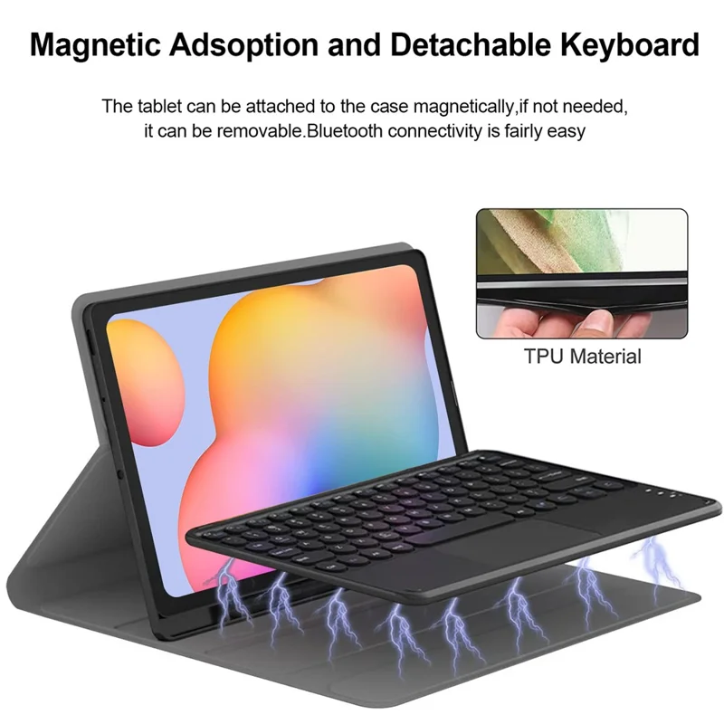 For Samsung Galaxy Tab S6 Lite (2024) / S6 Lite (2022) / S6 Lite (2020) Bluetooth-compatible Keyboard with Touchpad, PU Leather Cover with Pen Holder - Black