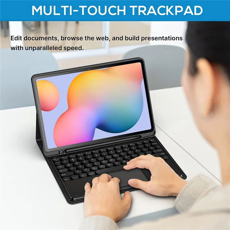 For Samsung Galaxy Tab S6 Lite (2024) / S6 Lite (2022) / S6 Lite (2020) Bluetooth-compatible Keyboard with Touchpad, PU Leather Cover with Pen Holder - Black