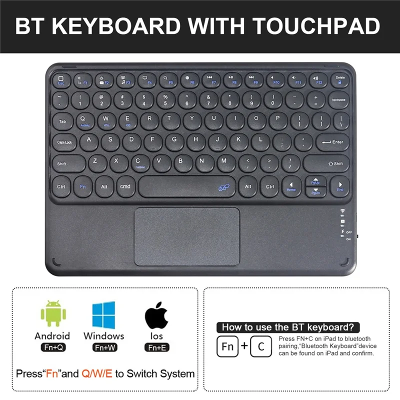 For Samsung Galaxy Tab S6 Lite (2024) / S6 Lite (2022) / S6 Lite (2020) Bluetooth-compatible Keyboard with Touchpad, PU Leather Cover with Pen Holder - Black