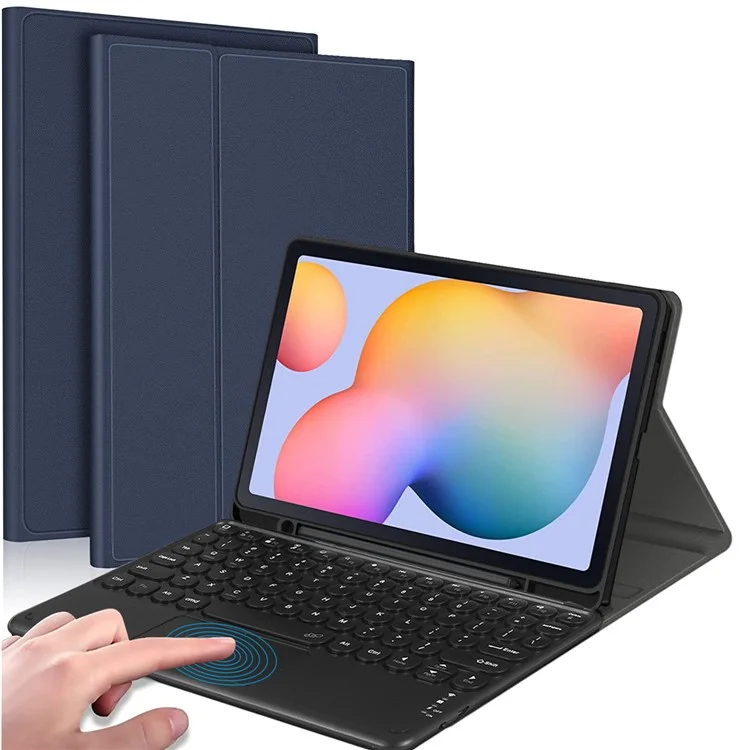 For Samsung Galaxy Tab S6 Lite (2024) / S6 Lite (2022) / S6 Lite (2020) Bluetooth-compatible Keyboard with Touchpad, PU Leather Cover with Pen Holder - Blue