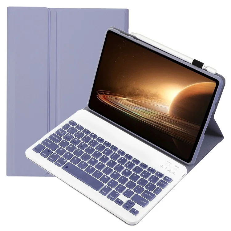 OP13 For Oppo Pad 2 Soft Tablet Case with Bluetooth-compatible Keyboard Stand Leather Cover - Purple
