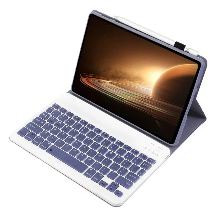 OP13 For Oppo Pad 2 Soft Tablet Case with Bluetooth-compatible Keyboard Stand Leather Cover - Purple