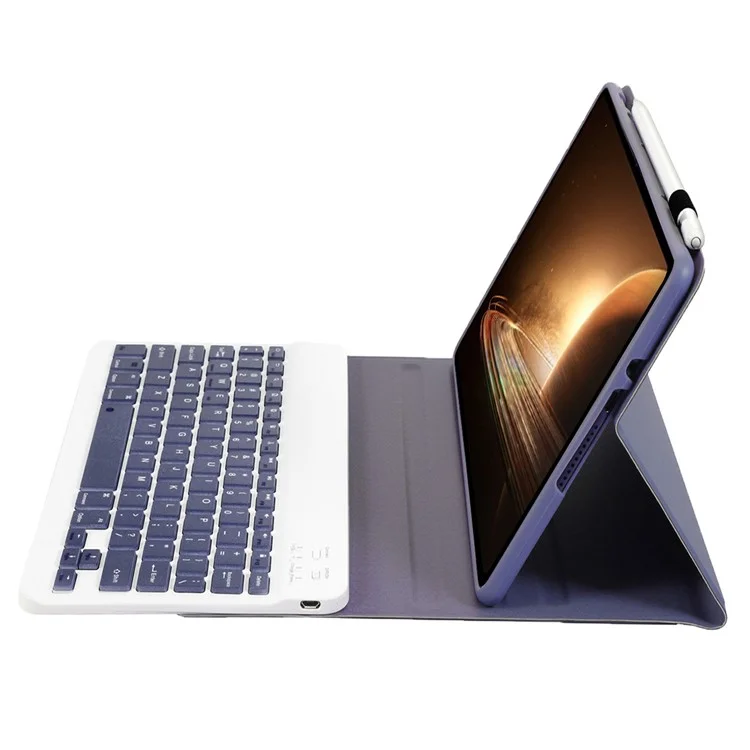 OP13 For Oppo Pad 2 Soft Tablet Case with Bluetooth-compatible Keyboard Stand Leather Cover - Purple