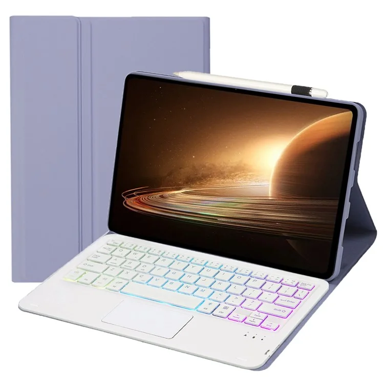 OP13-AS For Oppo Pad 2 Tablet Case with Detachable Touchpad Backlit Keyboard Folio Tablet Cover - Purple