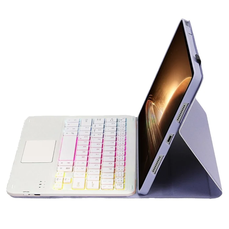OP13-AS For Oppo Pad 2 Tablet Case with Detachable Touchpad Backlit Keyboard Folio Tablet Cover - Purple