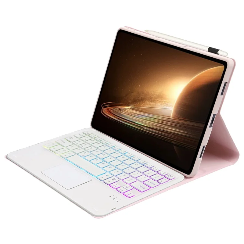 OP13-AS For Oppo Pad 2 Tablet Case with Detachable Touchpad Backlit Keyboard Folio Tablet Cover - Pink