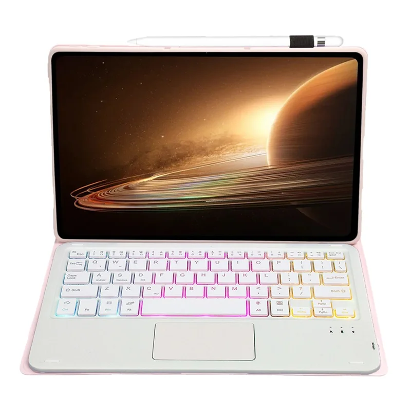 OP13-AS For Oppo Pad 2 Tablet Case with Detachable Touchpad Backlit Keyboard Folio Tablet Cover - Pink