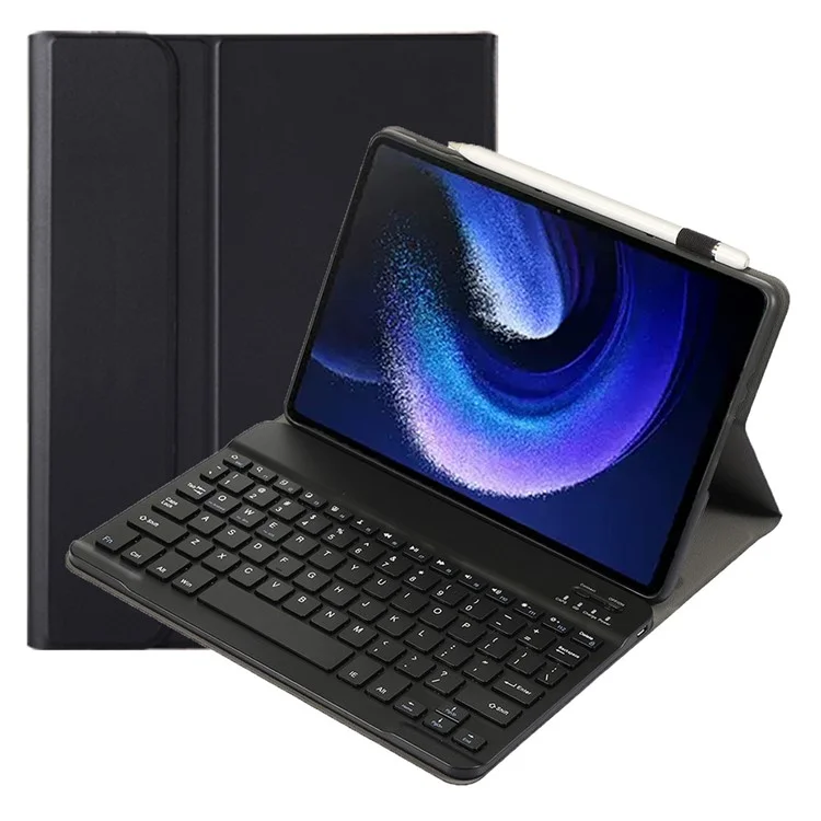 A0N7 For Xiaomi Pad 6 / Pad 6 Pro PU Leather Cover Ultra-Thin Stand Tablet Case with Removable Bluetooth-compatible Keyboard - Black