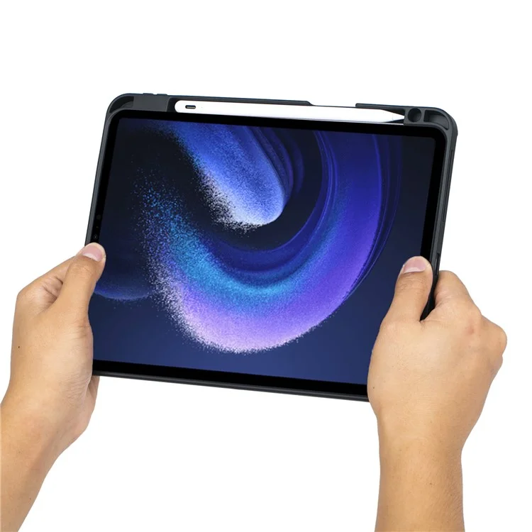 T0N7-AS for Xiaomi Pad 6 / Pad 6 Pro PU Leather Tablet Case  with Pencil Holder + Touchpad Detachable Backlit Bluetooth-compatible Keyboard
