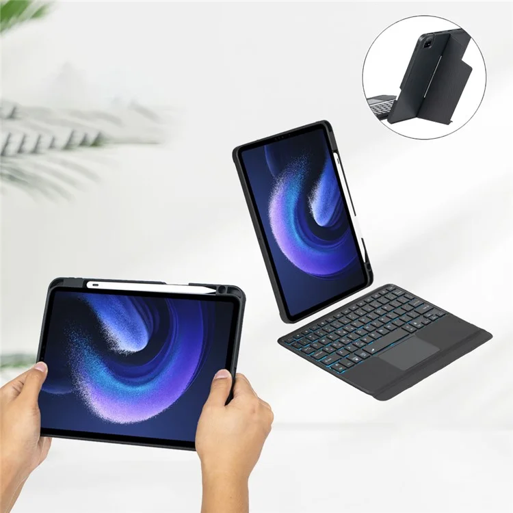 T0N7-AS for Xiaomi Pad 6 / Pad 6 Pro PU Leather Tablet Case  with Pencil Holder + Touchpad Detachable Backlit Bluetooth-compatible Keyboard