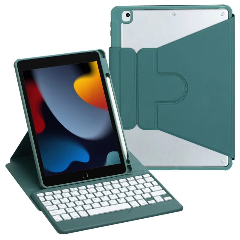 F102B  Tablet Case for iPad 10.2 (2019) / (2020) / (2021) / iPad Air 10.5 inch (2019) / iPad Pro 10.5-inch (2017) Rotatable Stand Cover with Bluetooth-compatible Keyboard - Midnight Green