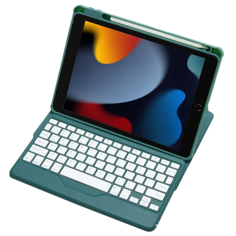F102B  Tablet Case for iPad 10.2 (2019) / (2020) / (2021) / iPad Air 10.5 inch (2019) / iPad Pro 10.5-inch (2017) Rotatable Stand Cover with Bluetooth-compatible Keyboard - Midnight Green