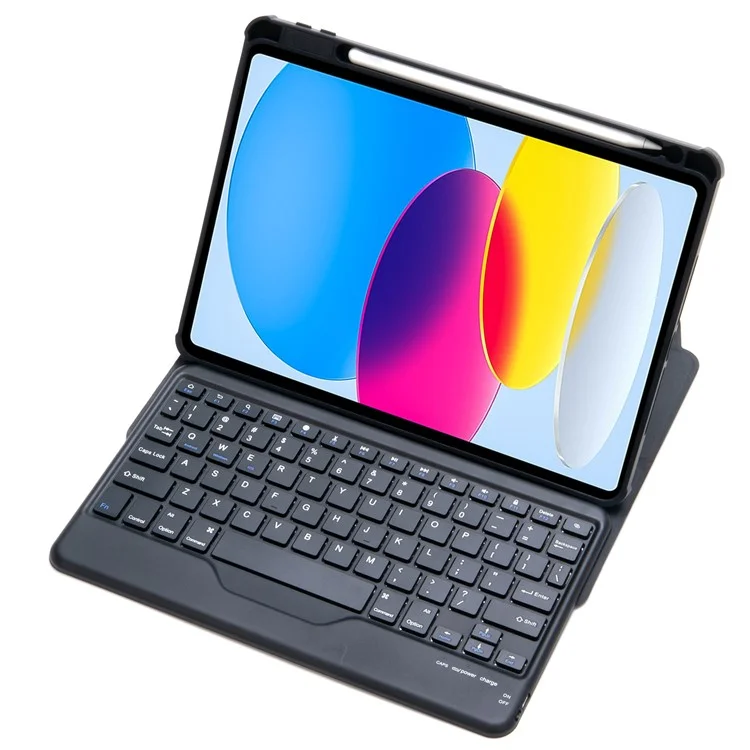 F10B Tablet Case for iPad (2025) / 10.9 (2022) PU Leather Wireless Bluetooth-Compatible Keyboard with Pencil Holder - Black