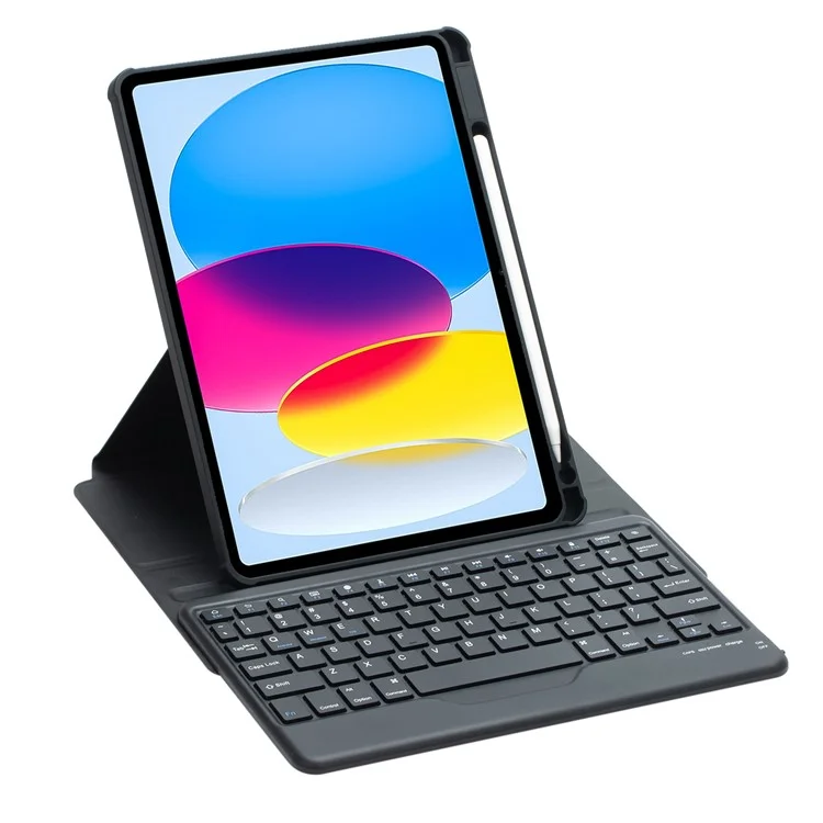 F10B Tablet Case for iPad (2025) / 10.9 (2022) PU Leather Wireless Bluetooth-Compatible Keyboard with Pencil Holder - Black